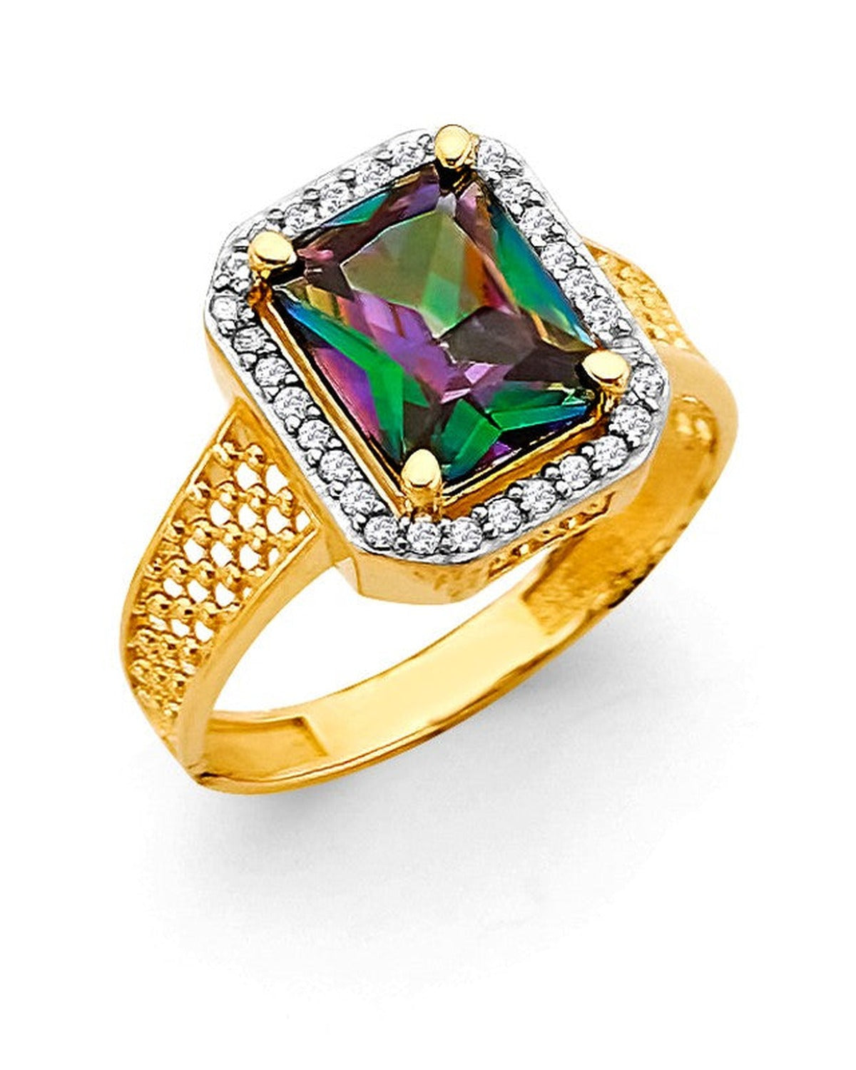 14K Yellow Gold Fancy Mystic Topaz CZ Ring (RG-3199)