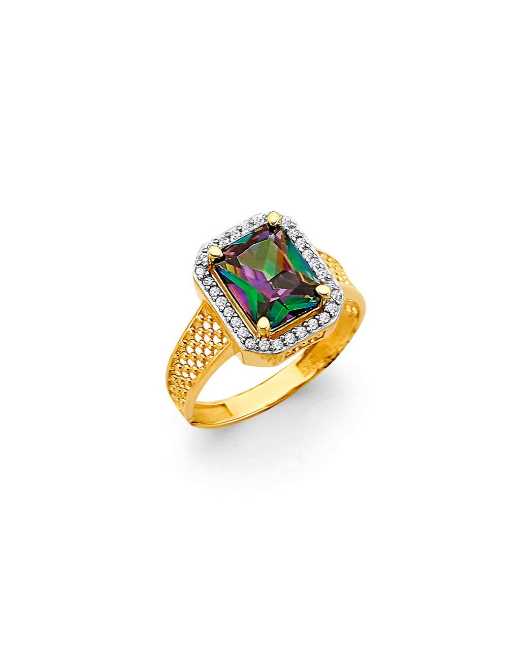 14K Yellow Gold Fancy Mystic Topaz CZ Ring (RG-3199)