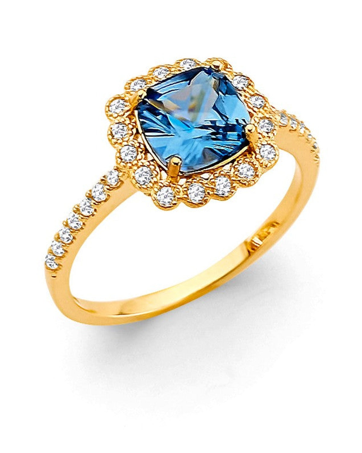 14K Yellow Gold Fancy Blue CZ Ring (RG-3201)