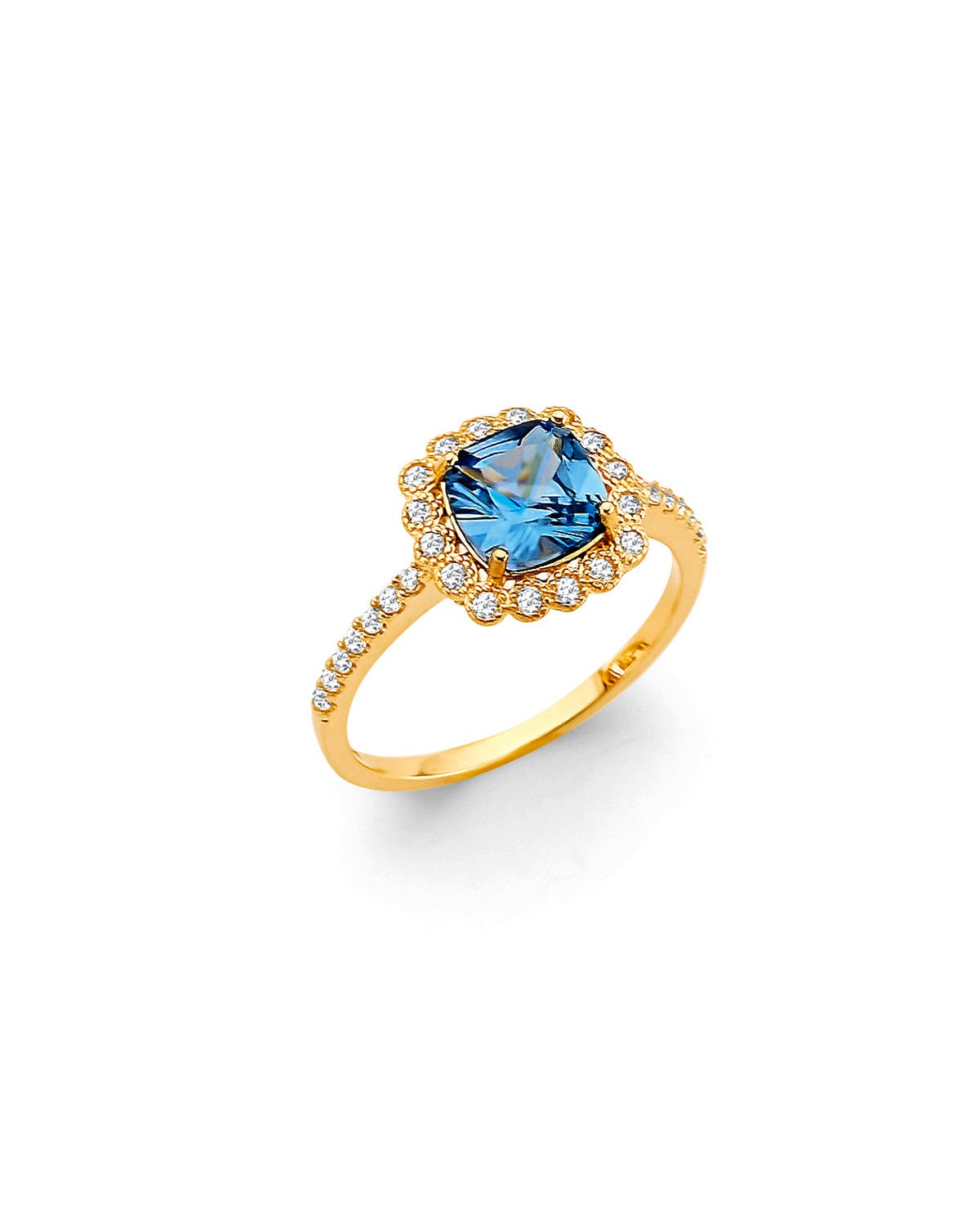 14K Yellow Gold Fancy Blue CZ Ring (RG-3201)