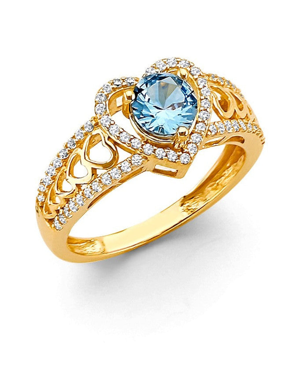 14K Yellow Gold Fancy Blue CZ Ring (RG-3202)
