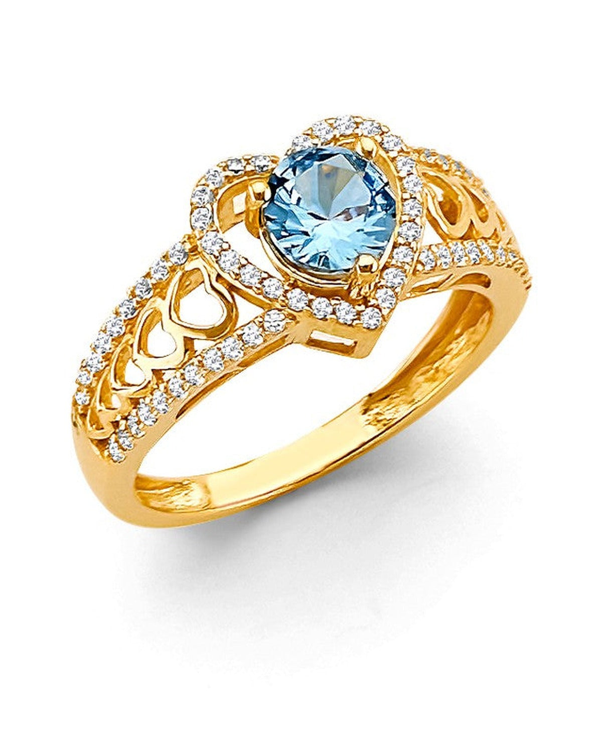 14K Yellow Gold Fancy Blue CZ Ring (RG-3202)