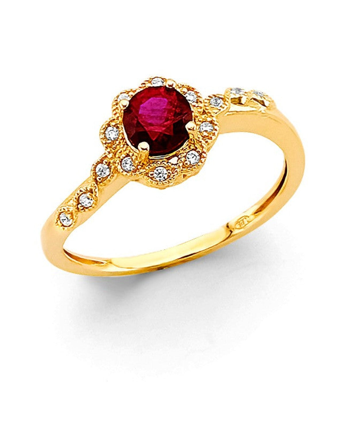 14K Yellow Gold Fancy Red CZ Ring (RG-3206)