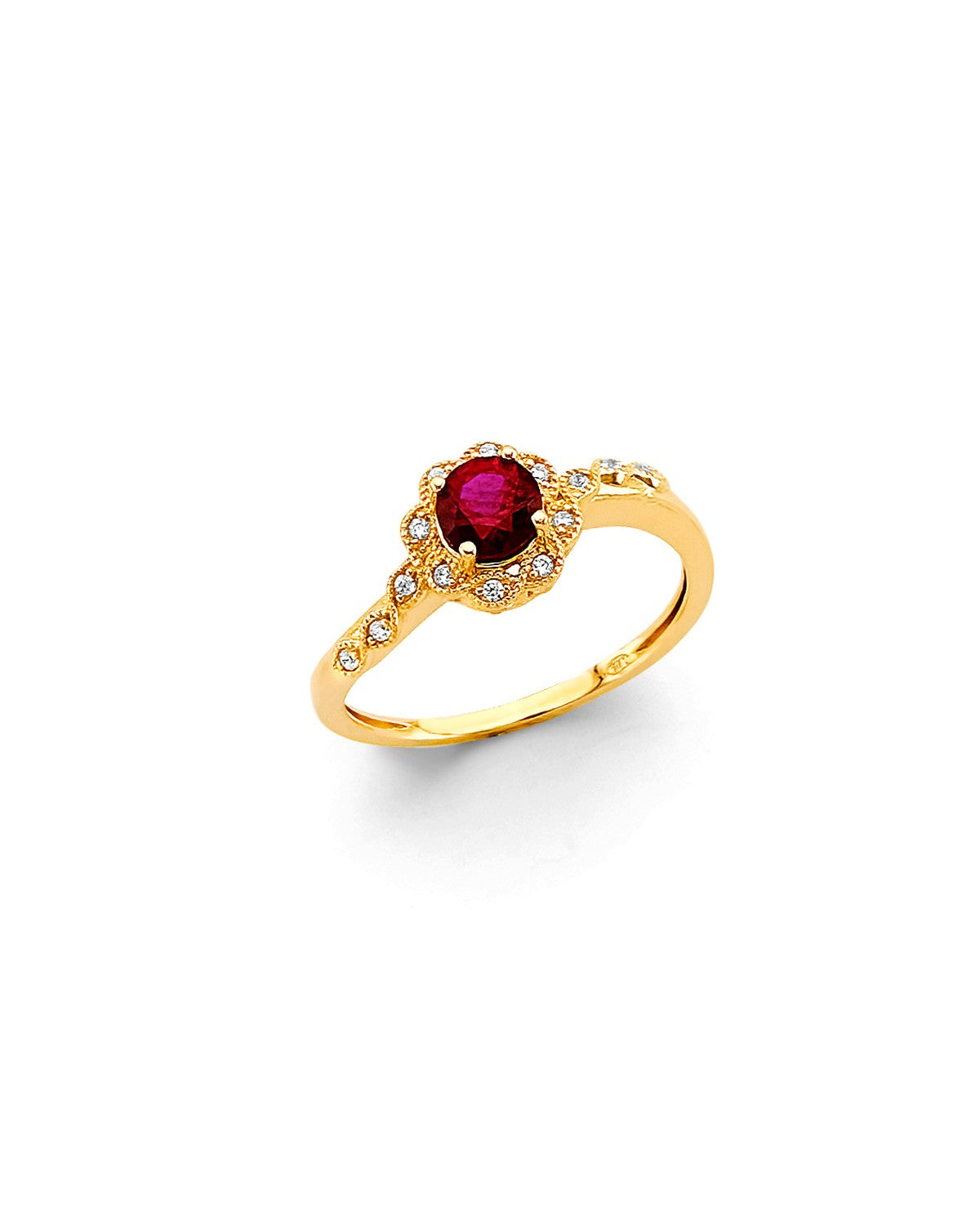 14K Yellow Gold Fancy Red CZ Ring (RG-3206)