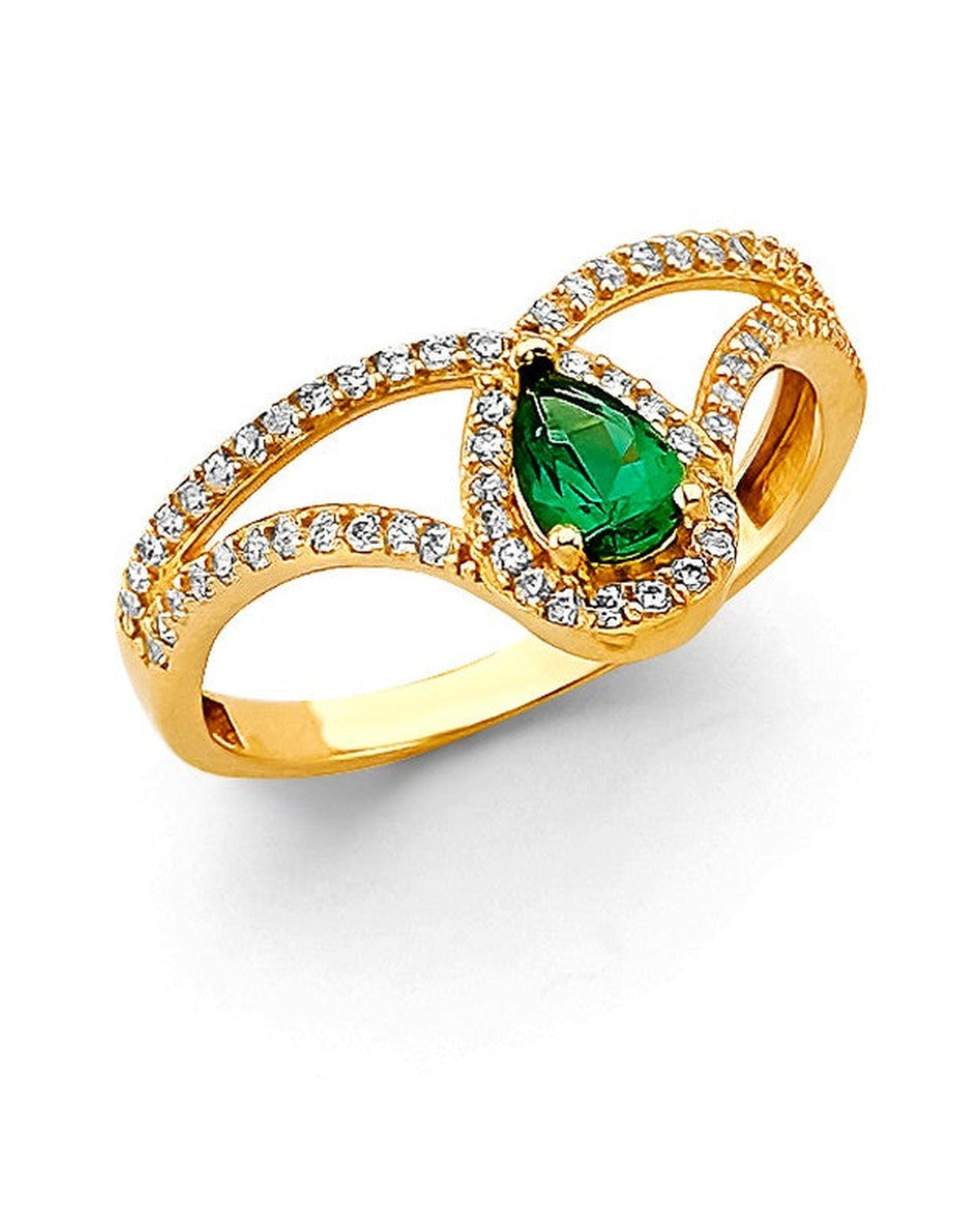 14K Yellow Gold Fancy Green CZ Ring (RG-3209)