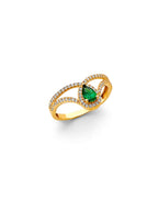 14K Yellow Gold Fancy Green CZ Ring (RG-3209)