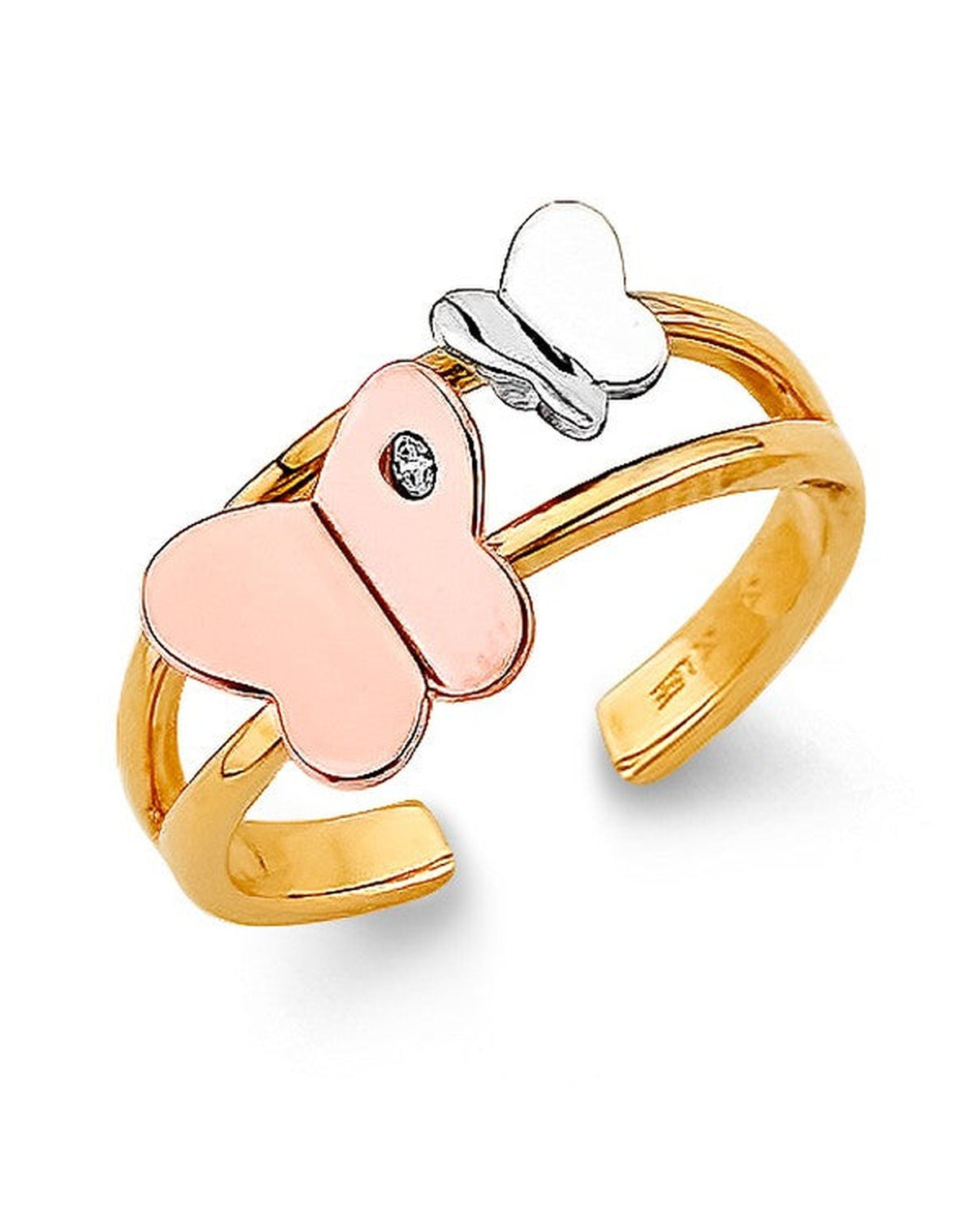 14K Tri-Color Gold 3C CZ Butterfly Toe Ring (RG-3259)