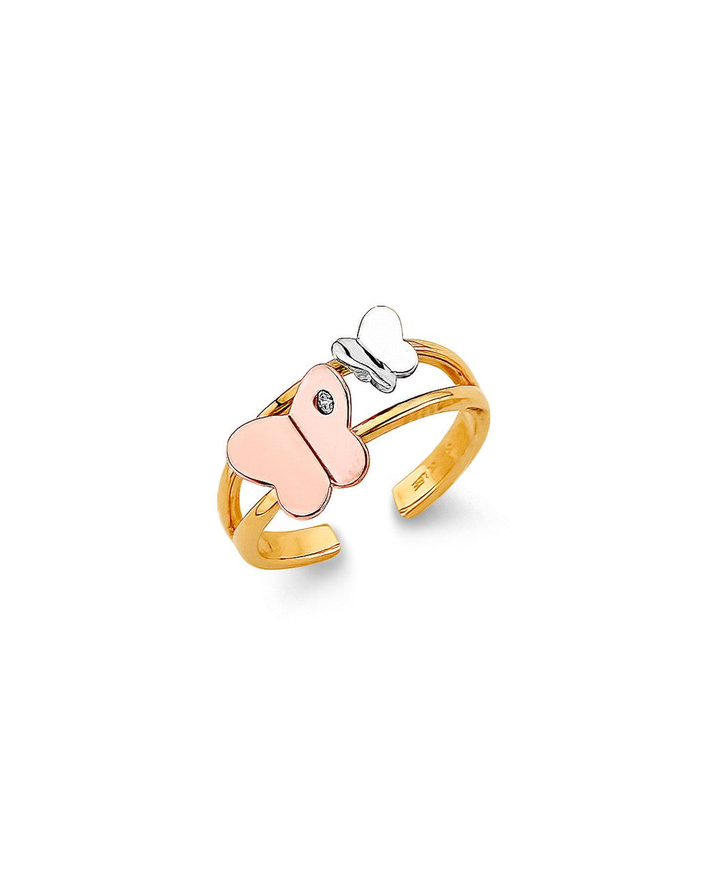 14K Tri-Color Gold 3C CZ Butterfly Toe Ring (RG-3259)