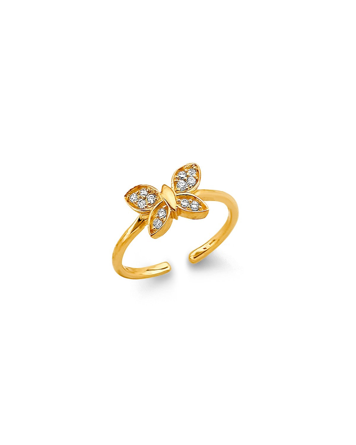 14K Two-Tone Gold 2T CZ Butterfly Toe Ring (RG-3260)