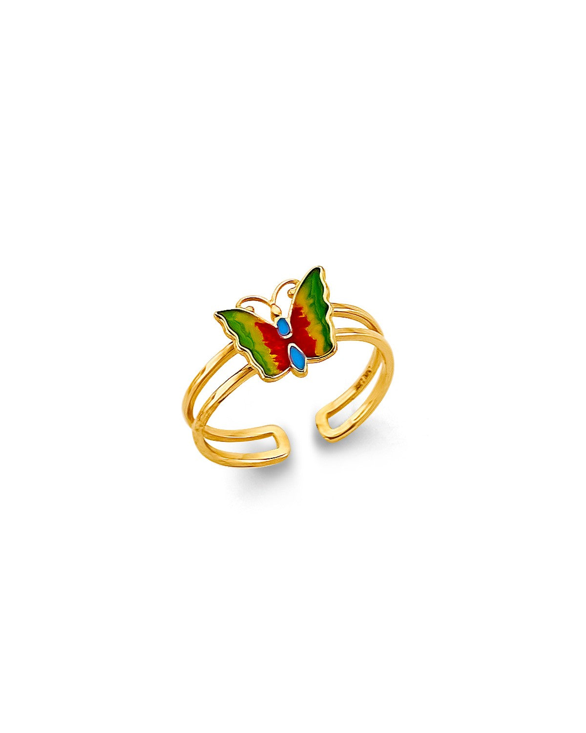 14K Yellow Gold Multi Color Butterfly Toe Ring (RG-3261)