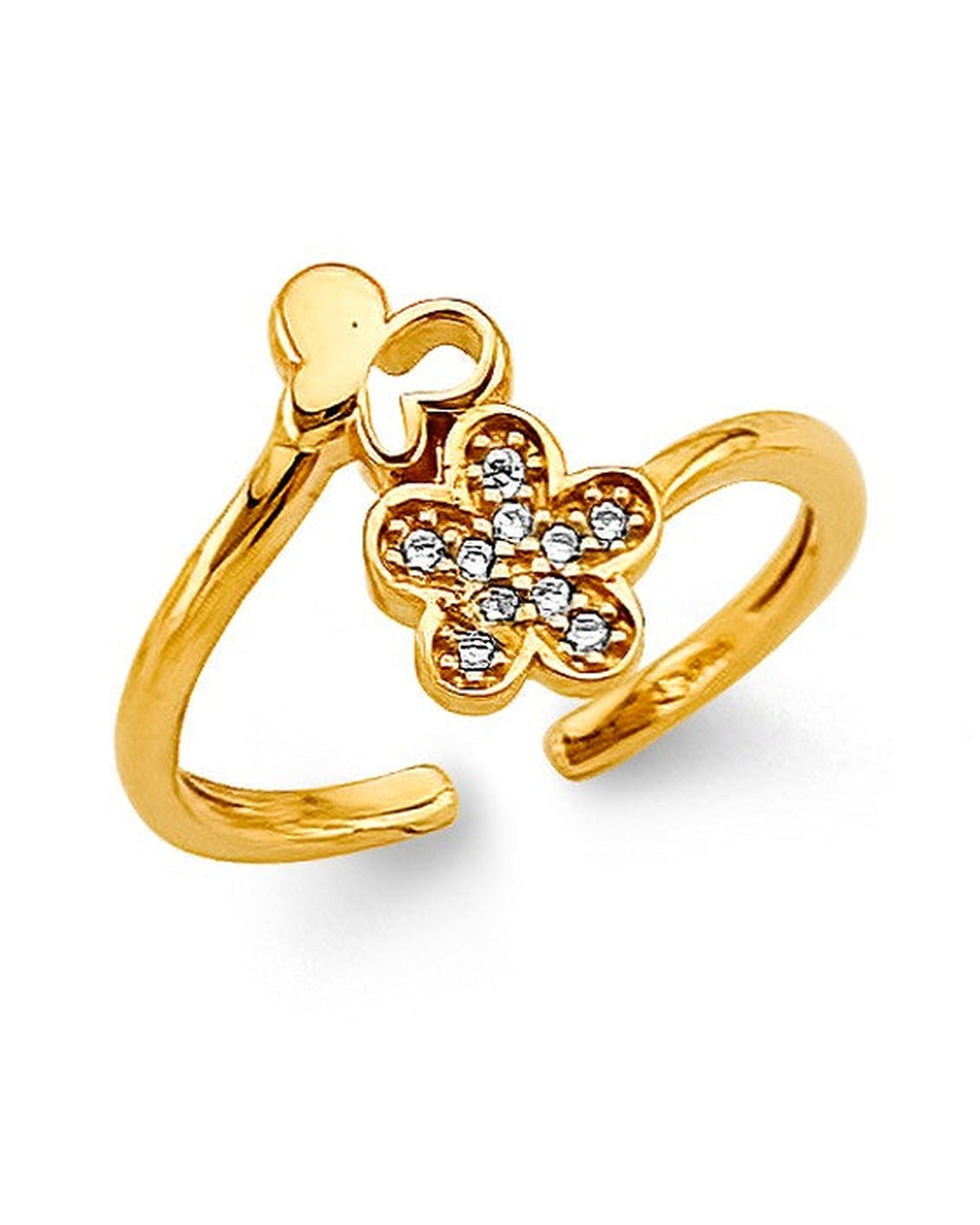 14K Two-Tone Gold 2T CZ Flower Toe Ring (RG-3263)