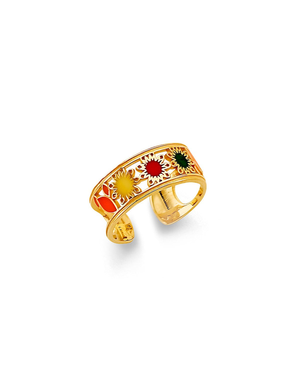 14K Yellow Gold Multi Color CZ Flower Toe Ring (RG-3265)