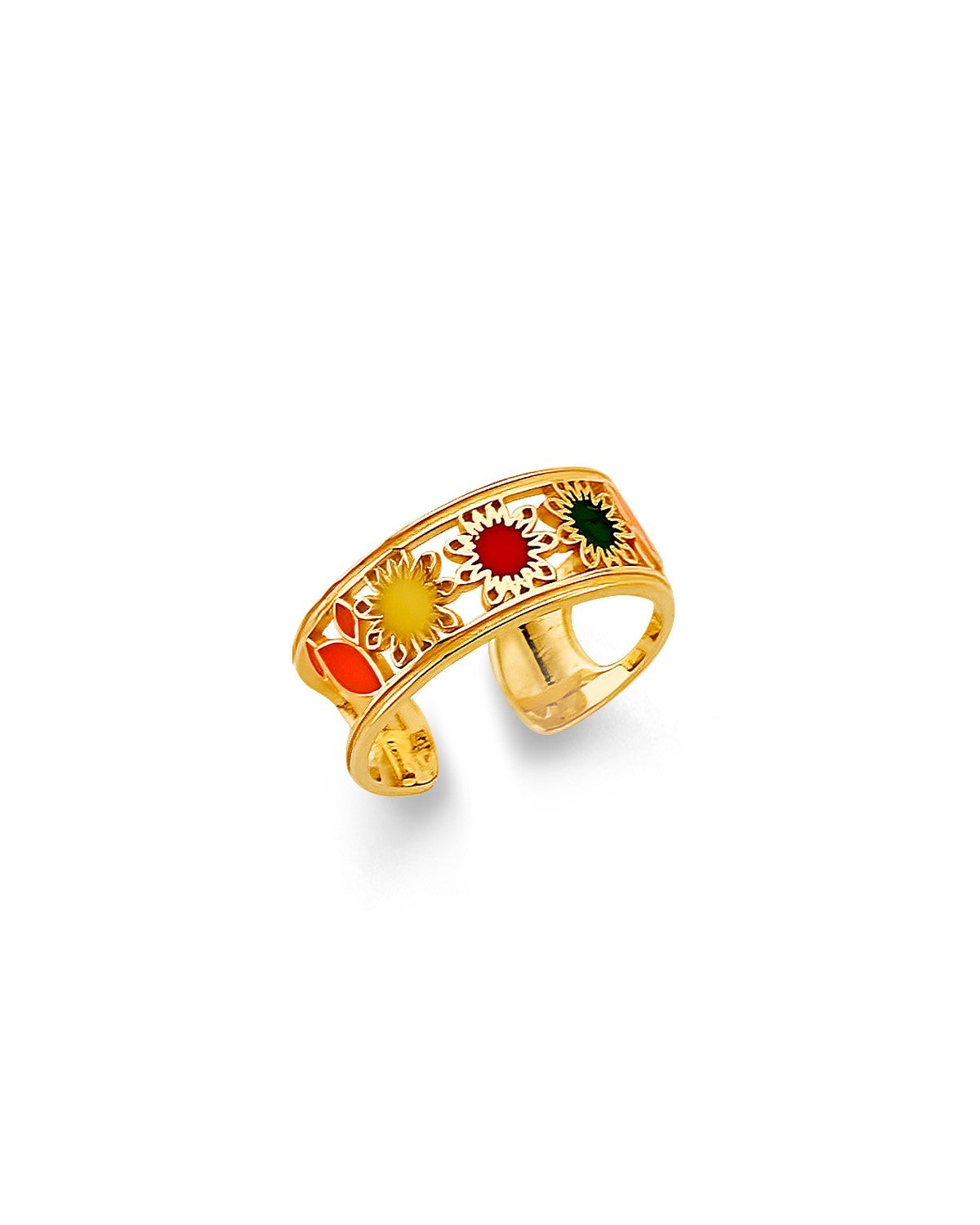 14K Yellow Gold Multi Color CZ Flower Toe Ring (RG-3265)