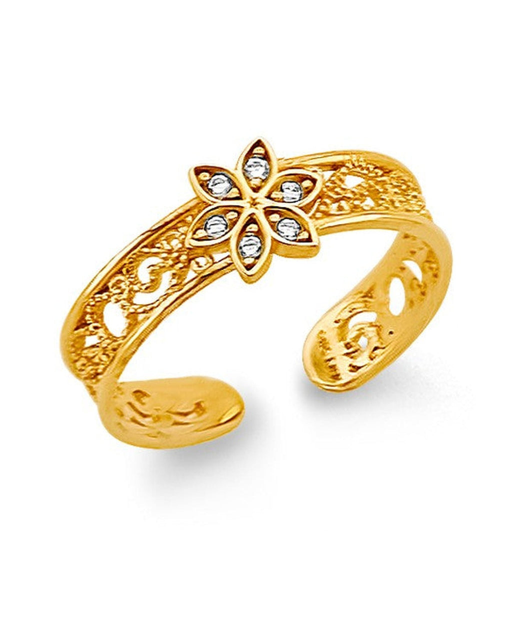 14K Two-Tone Gold 2T CZ Flower Toe Ring (RG-3266)