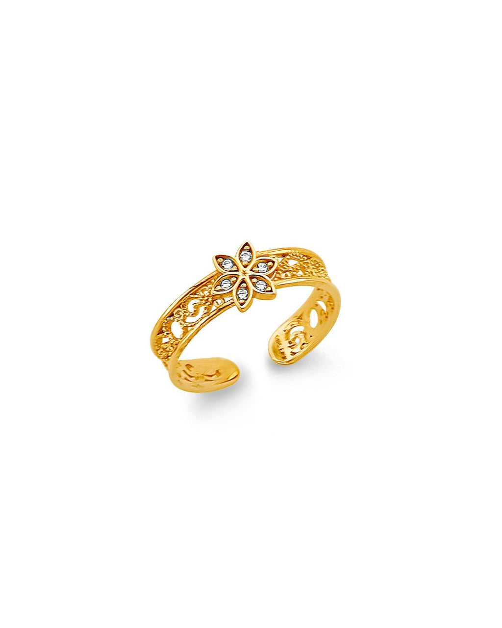 14K Two-Tone Gold 2T CZ Flower Toe Ring (RG-3266)