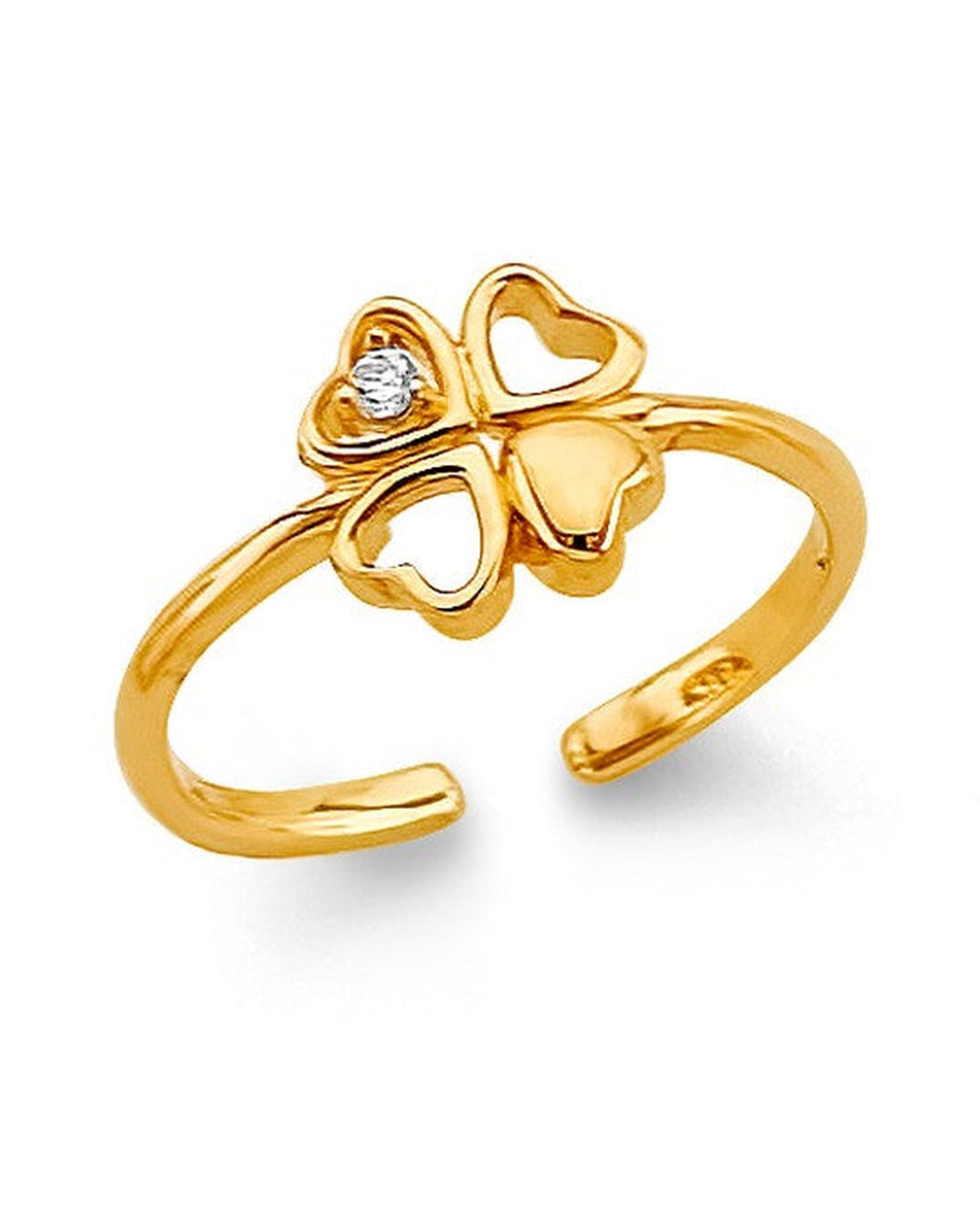 14K Yellow Gold CZ Clover Toe Ring (RG-3267)