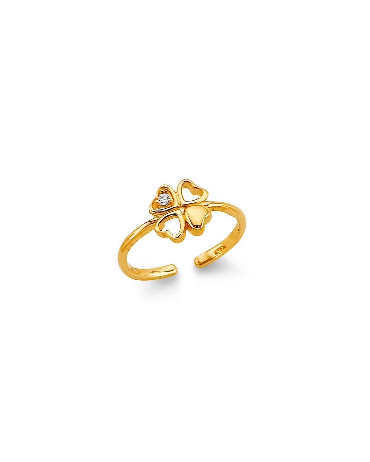 14K Yellow Gold CZ Clover Toe Ring (RG-3267)