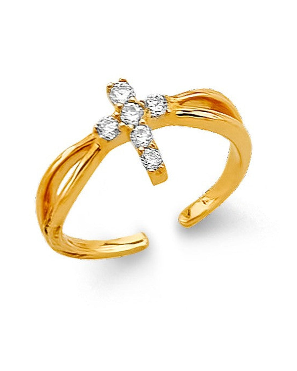 14K Yellow Gold CZ Cross Toe Ring (RG-3268)