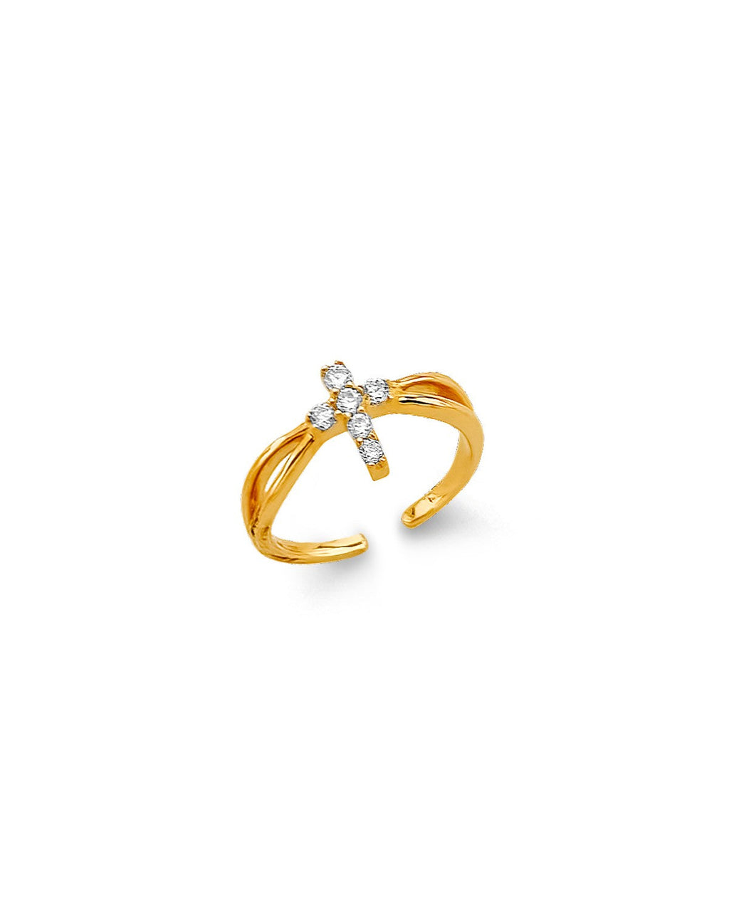 14K Yellow Gold CZ Cross Toe Ring (RG-3268)