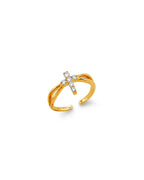 14K Yellow Gold CZ Cross Toe Ring (RG-3268)