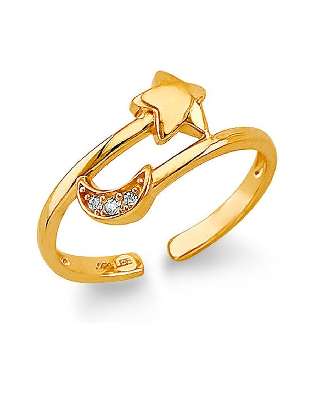 14K Yellow Gold CZ Star & Moon Toe Ring (RG-3283)