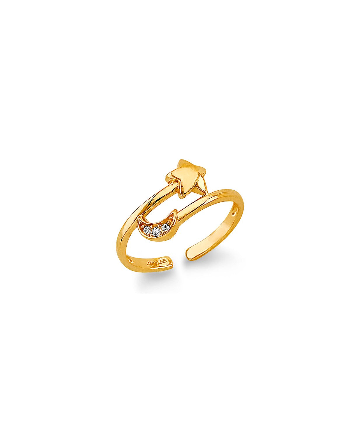 14K Yellow Gold CZ Star & Moon Toe Ring (RG-3283)