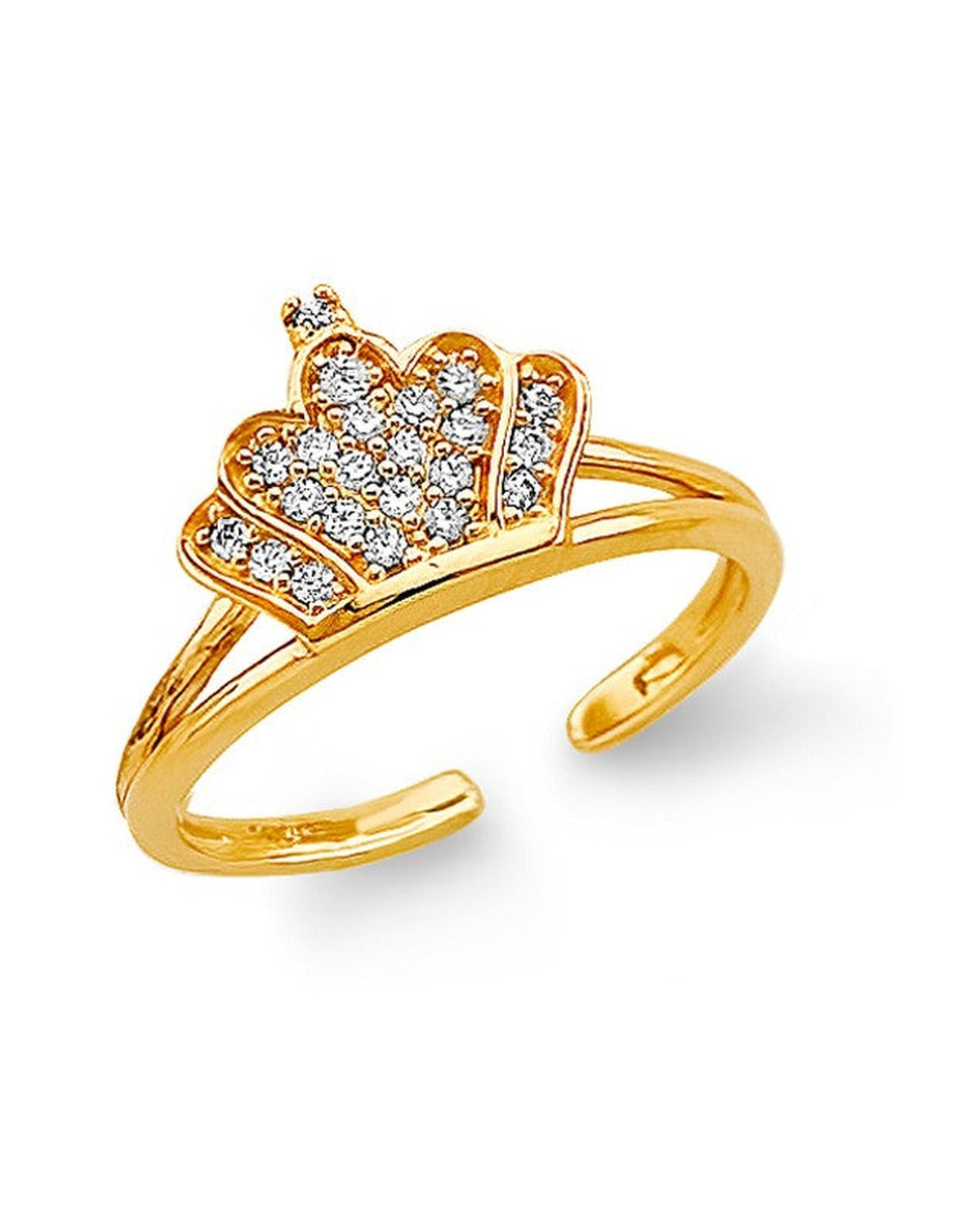 14K Two-Tone Gold 2T CZ Crown Toe Ring (RG-3285)