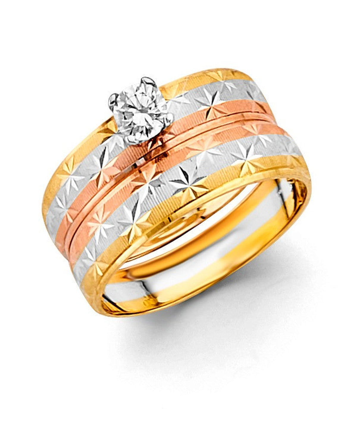 14K Tri-Color Gold 3C Ladies CZ Engagement Ring (RG-3326)