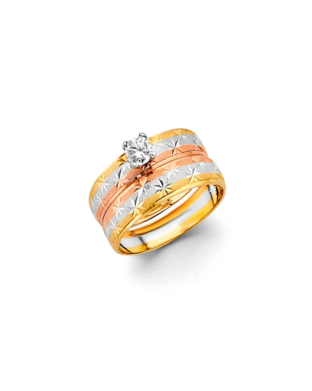 14K Tri-Color Gold 3C Ladies CZ Engagement Ring (RG-3326)