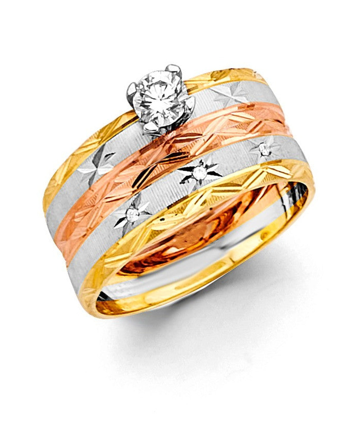 14K Tri-Color Gold 3C Ladies CZ Engagement Ring (RG-3327)