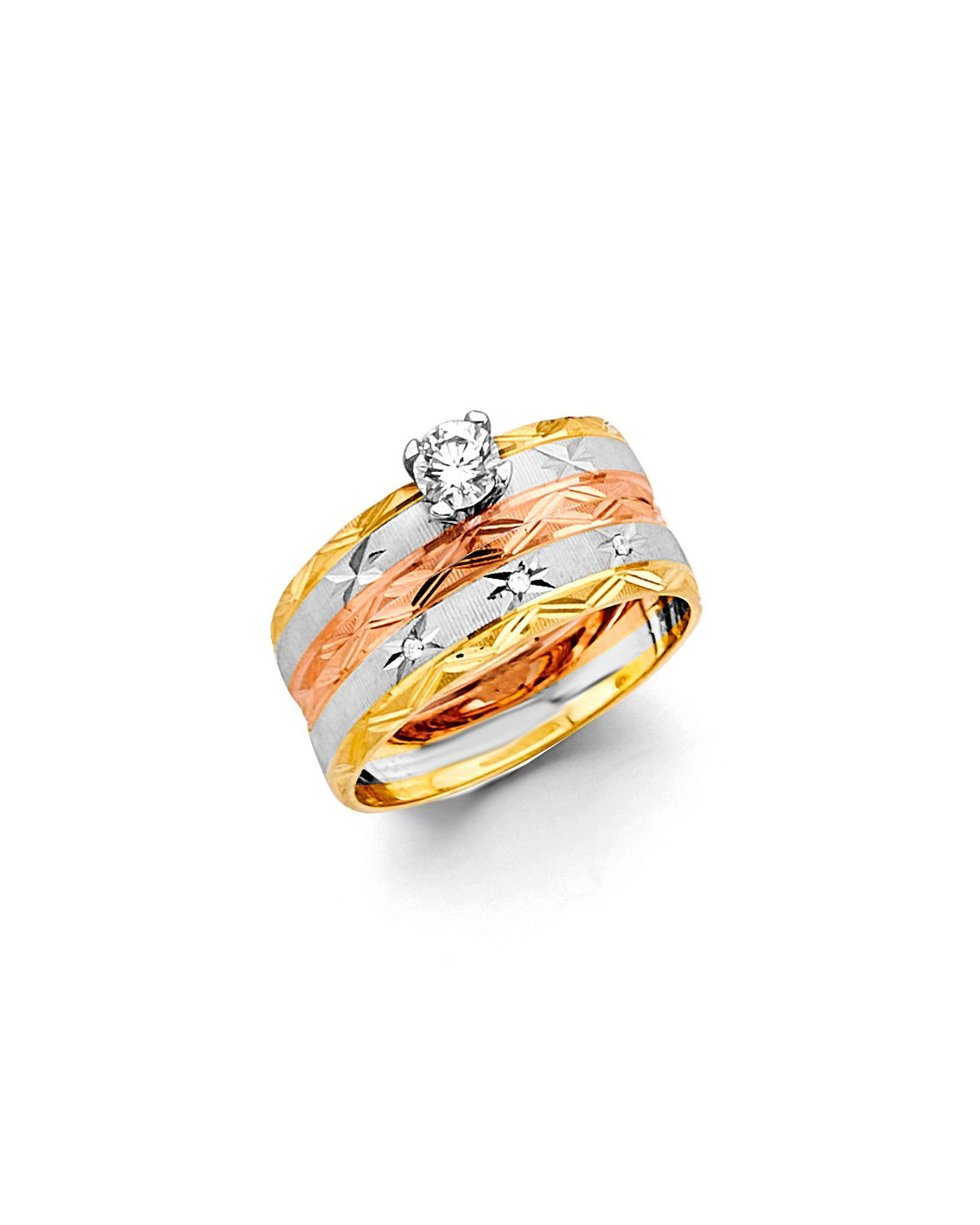 14K Tri-Color Gold 3C Ladies CZ Engagement Ring (RG-3327)