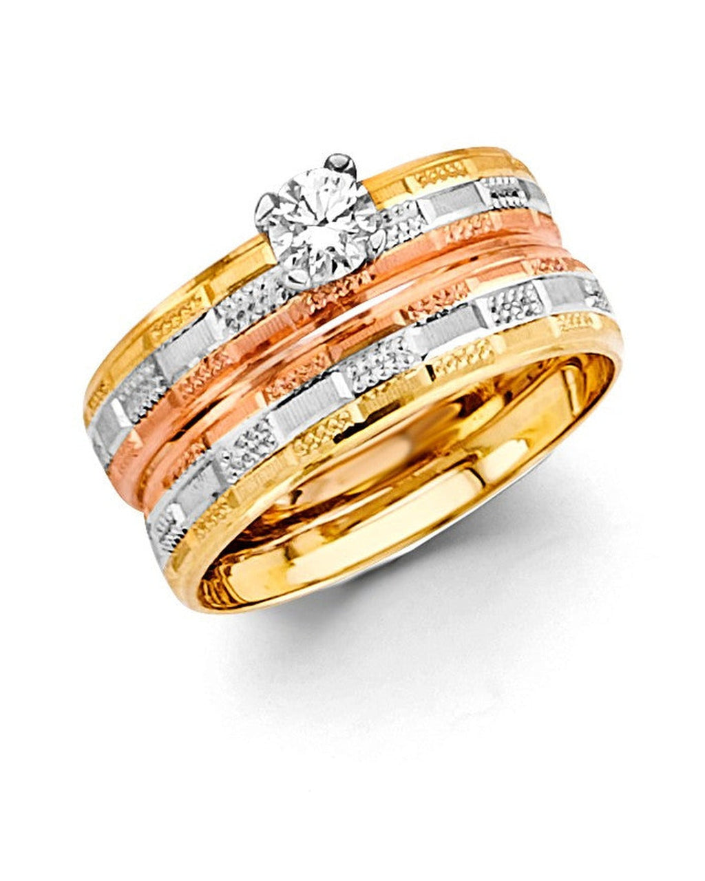 14K Tri-Color Gold 3C Ladies CZ Engagement Ring (RG-3329)