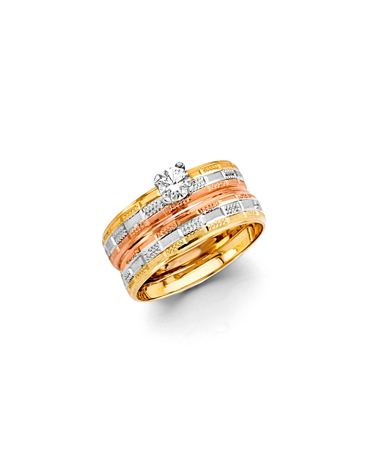 14K Tri-Color Gold 3C Ladies CZ Engagement Ring (RG-3329)