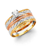 14K Tri-Color Gold 3C Ladies CZ Engagement Ring (RG-3332)