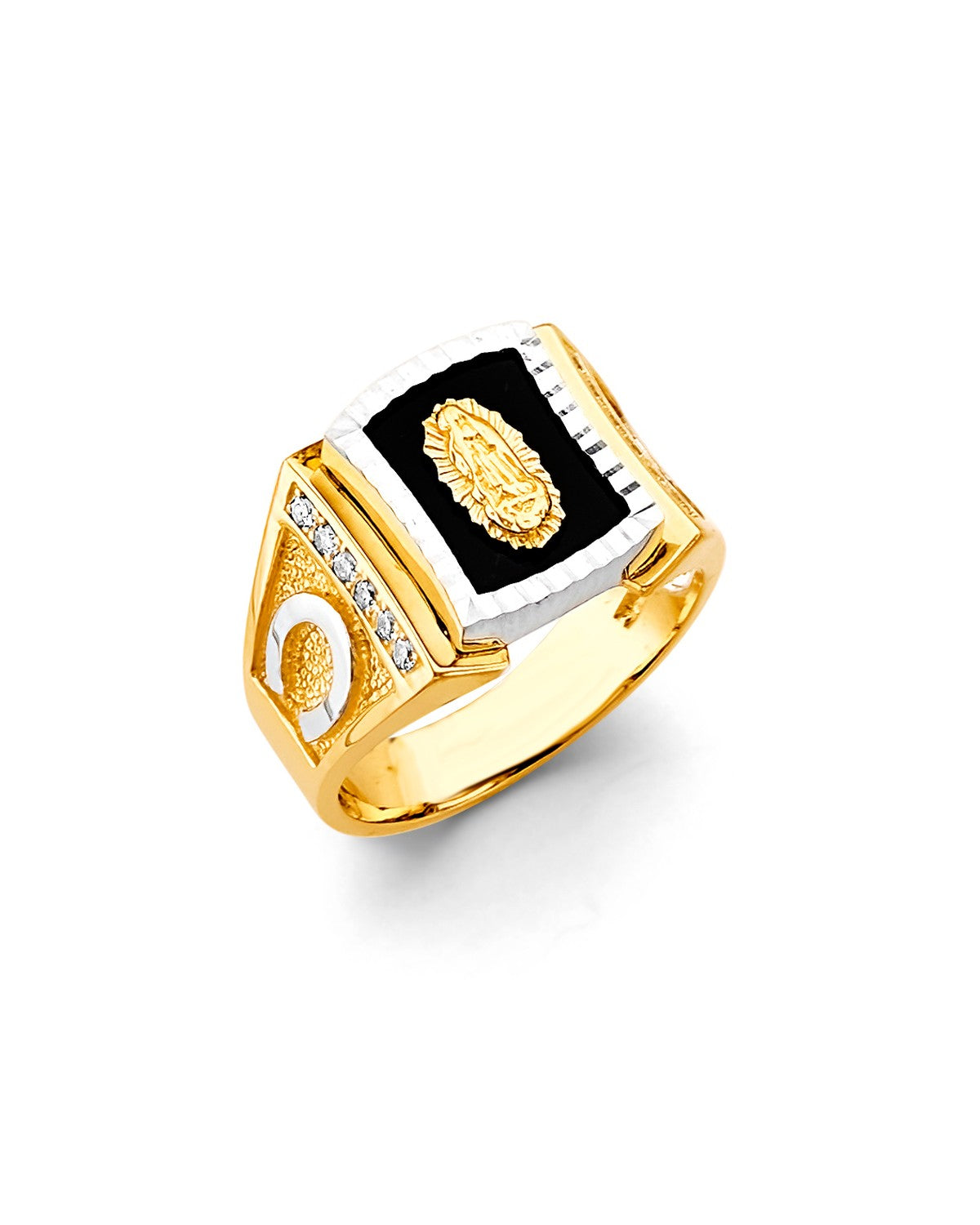 14K Two-Tone Gold 2T Onyx Guadalupe Men's CZ Ring (RG-3364)