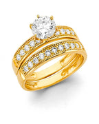 14K Yellow Gold CZ Engagement Ring/Trio Set (RG-3372)