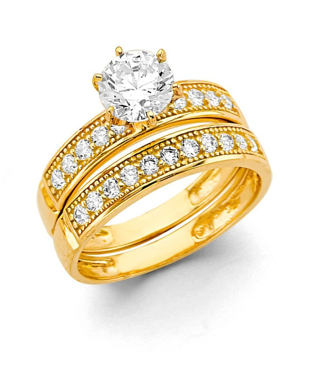 14K Yellow Gold Ladies CZ Wedding Band/Trio Set (RG-3373)