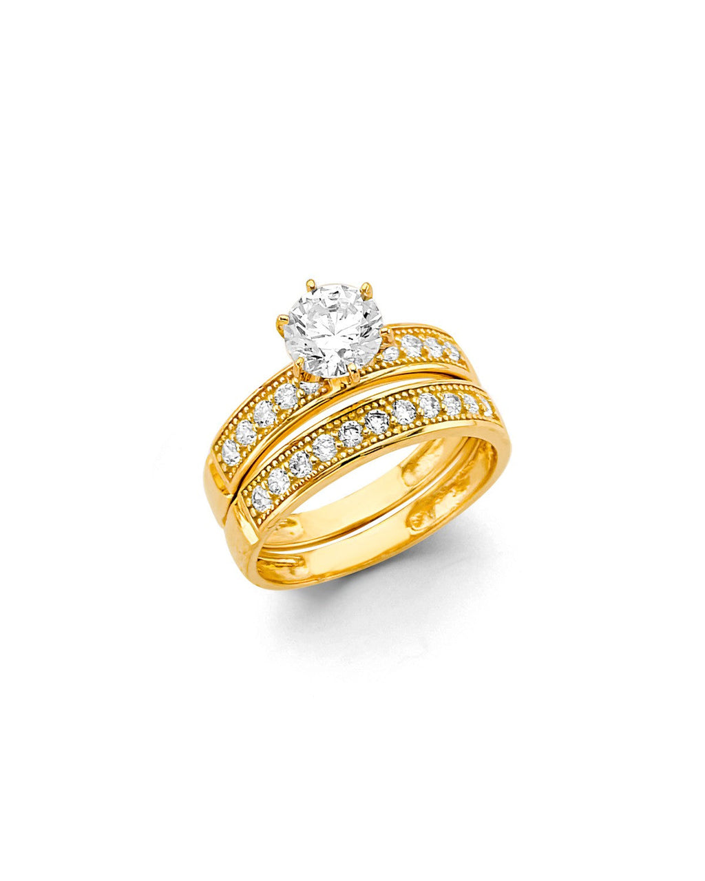 14K Yellow Gold Ladies CZ Wedding Band/Trio Set (RG-3373)