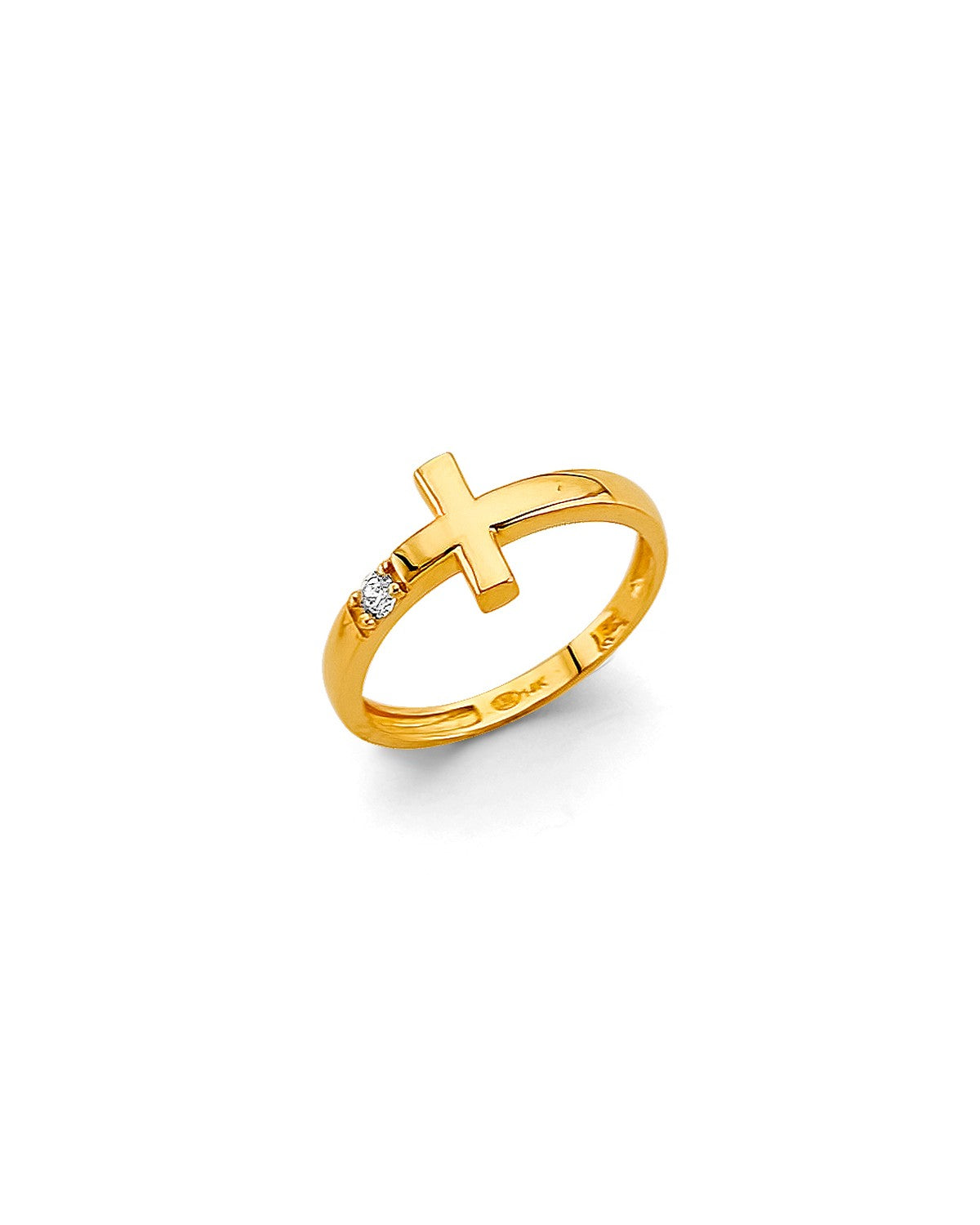 14K Yellow Gold Cross Babies CZ Ring (RG-3391)