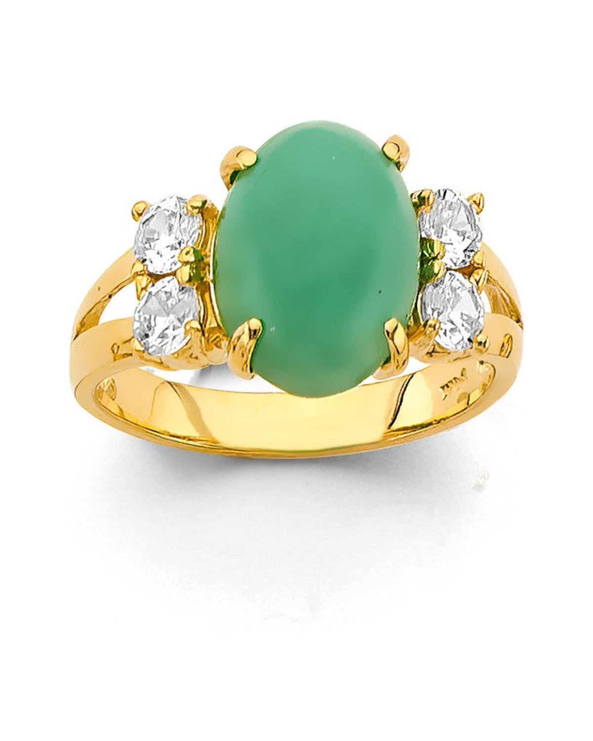 14K Yellow Gold CZ Jade Ring/Set (RG-3435)