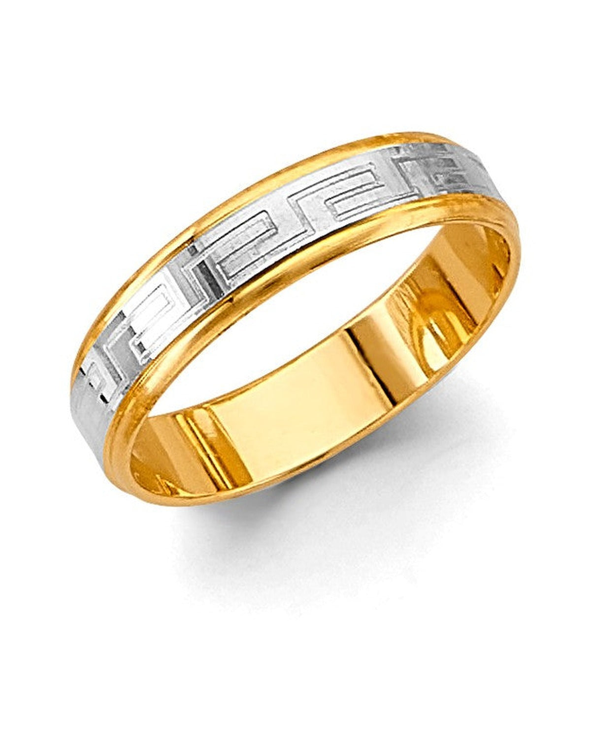 14K Two-Tone Gold 2T 5mm Greek Design Wedding Band (RG-3457)