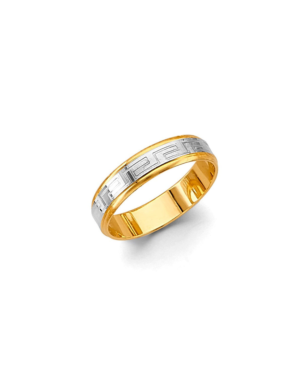 14K Two-Tone Gold 2T 5mm Greek Design Wedding Band (RG-3457)
