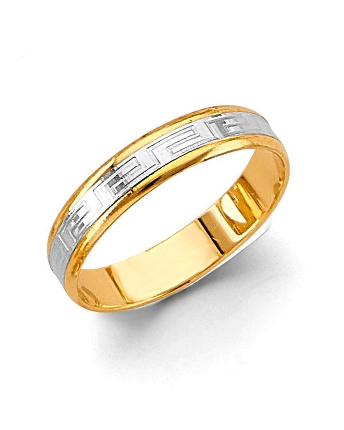 14K Two-Tone Gold 2T 4mm Greek Design Wedding Band (RG-3458)