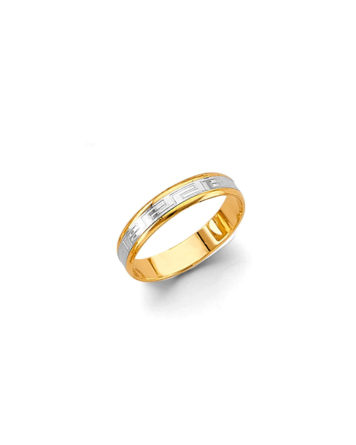 14K Two-Tone Gold 2T 4mm Greek Design Wedding Band (RG-3458)