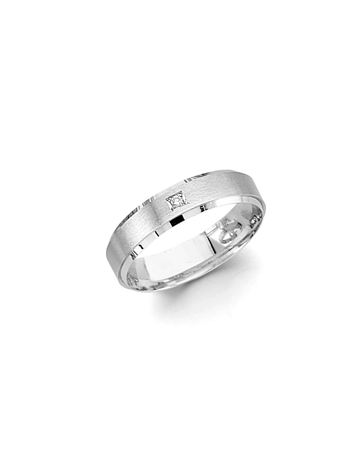 14K White Gold 5mm CZ Sand Polish Wedding Band (RG-3459)