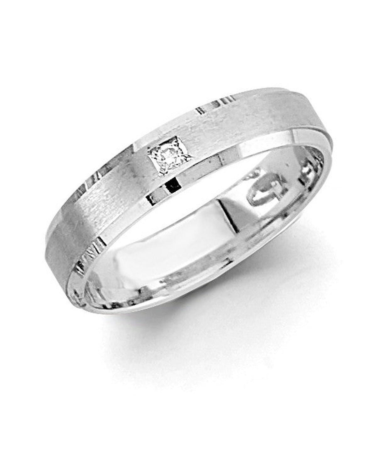14K White Gold 4mm CZ Sand Polish Wedding Band (RG-3460)