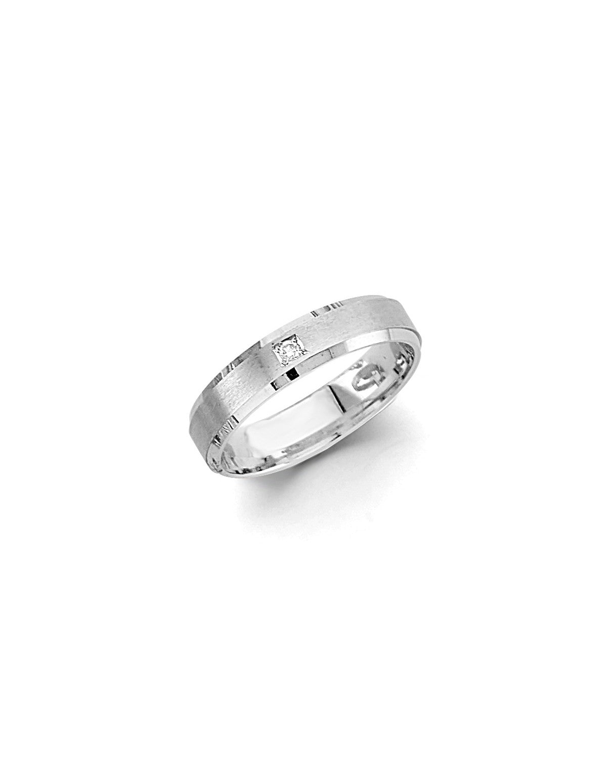14K White Gold 4mm CZ Sand Polish Wedding Band (RG-3460)