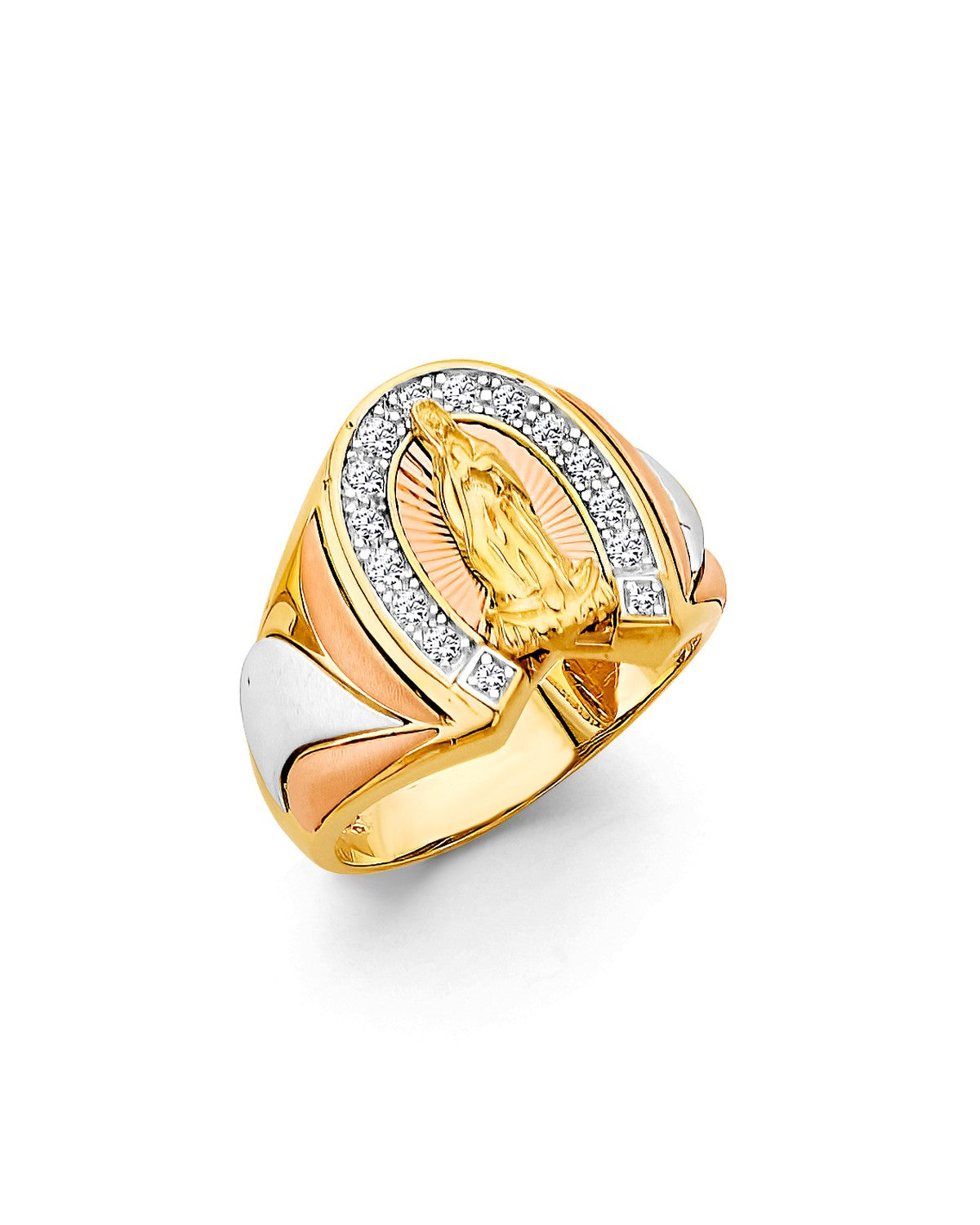 14K Tri-Color Gold 3C Guadalupe Men's CZ Ring (RG-3493)