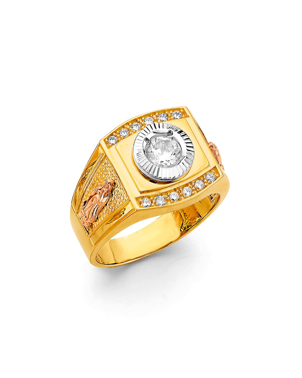 14K Tri-Color Gold 3C Men's CZ Ring (RG-3495)