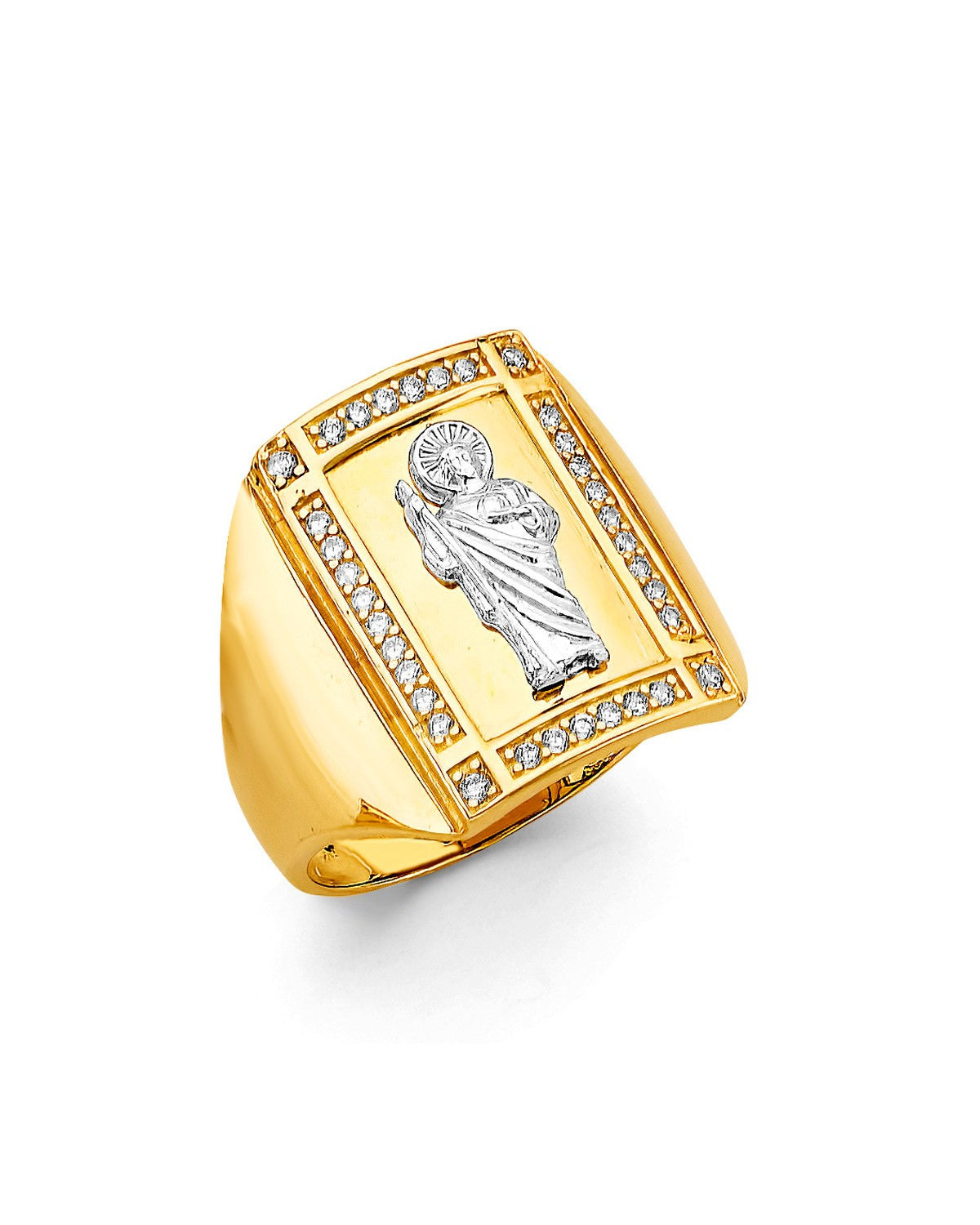 14K Two-Tone Gold 2T St. Jude Men's CZ Ring (RG-3499)